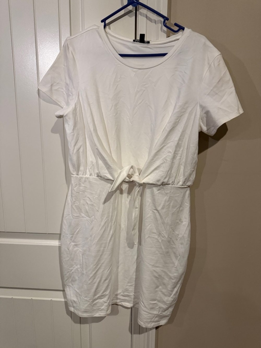 Express White Front-Tie Short Sleeve Dress